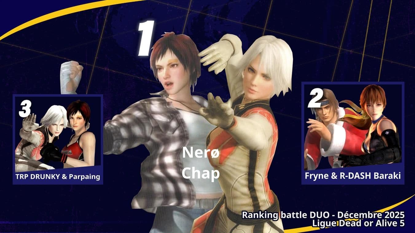 Top 3 Dead or Alive 5 — tournoi en duo — Ranking Battle Décembre 2025